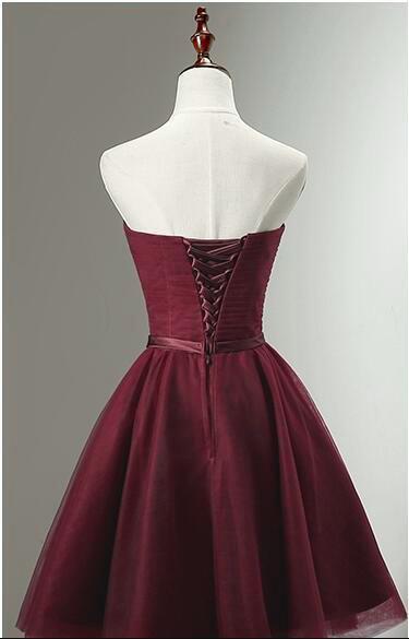 Beautiful Simple Wine Red Tulle Short Party Dress Homecoming Dresses cg12802