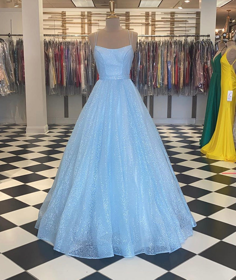 BLUE TULLE SEQUINS LONG PROM DRESS EVENING DRESS    cg12875