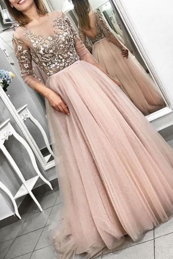 Long Sleeve Prom Dresses Embroidery Aline Long Beautiful Open Back Prom Dress   cg12933
