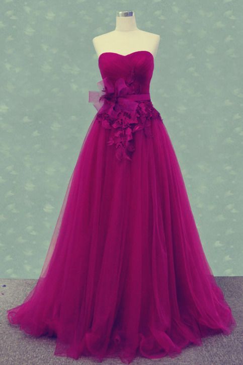 Sweatheart Neck Prom Dress,strapless Prom Dress,beautiful Flowers Dress,tulle Dress,a-line Princess Dress    cg12938