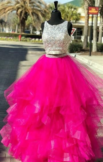 Two Pieces Beaded Prom Dress,Ball Gown Prom Dress,Prom Dress,Long Prom Dress   cg12946