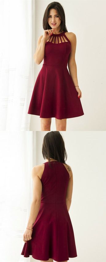 Burgundy Short Elegant Party Gowns, Simple Fall Homecoming Dress   cg12999