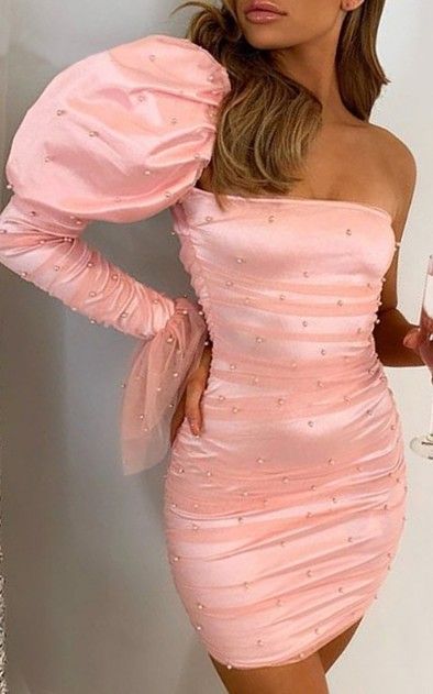 Rose Pink Sexy Body con One Shoulder Tight Fitted Short Dress Homecoming Dresses cg13014