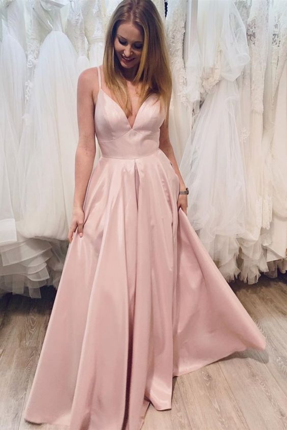 A-Line Long Pink Prom Dresses Formal Evening Gowns    cg13028