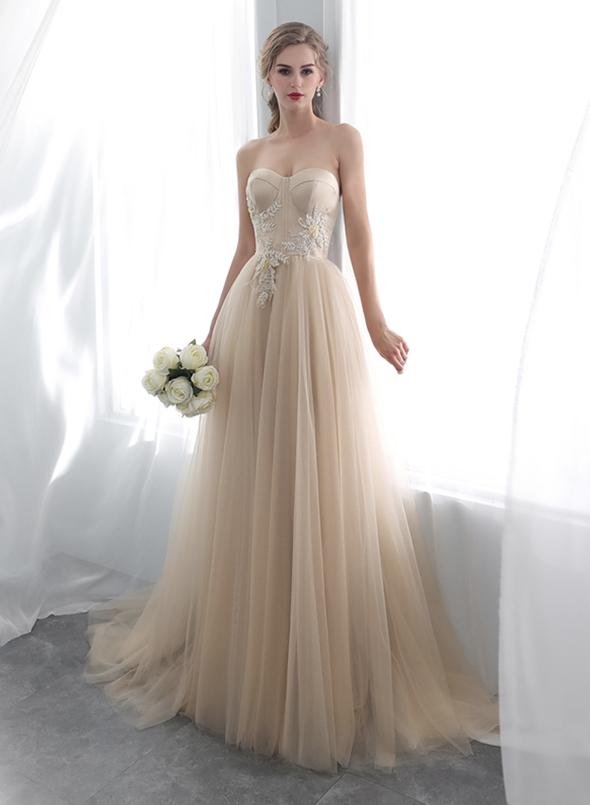 Champagne tulle long prom dress high quality evening dress   cg13105