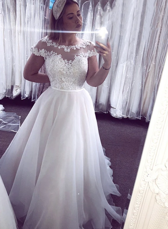 White tulle lace long prom dress white evening dress   cg13254