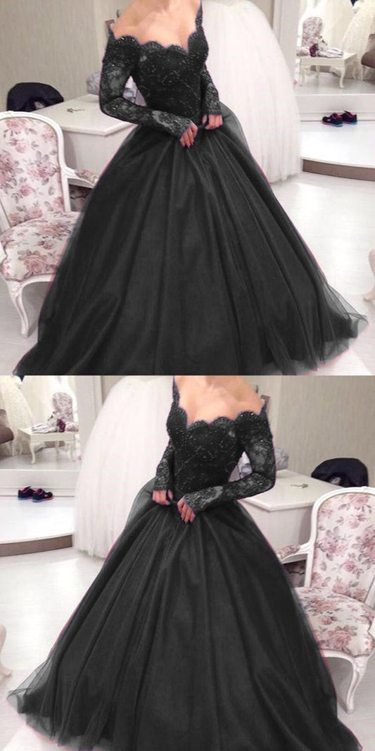 New Arrival Black Lace Ball Gown Quinceanera Dresses With Long Sleeve prom Dress    cg13293