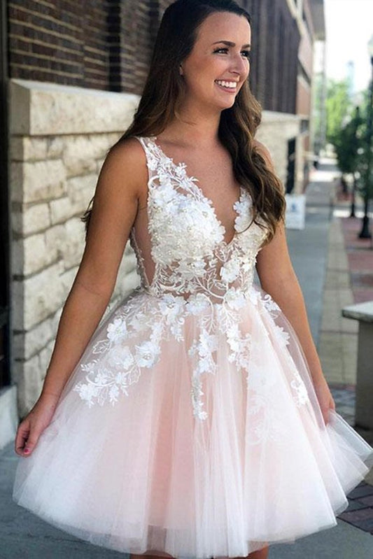 Short Pink Lace Formal Graduation Homecoming Dress   cg13308