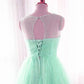 Mint Green Tulle Round Beaded Tulle Party Dress, Short Prom Dress Homecoming Dress