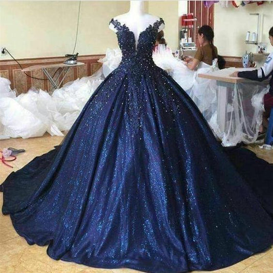 Lace Pearl Beaded V Neck Off Shoulder Ball Gowns prom dress   cg13463