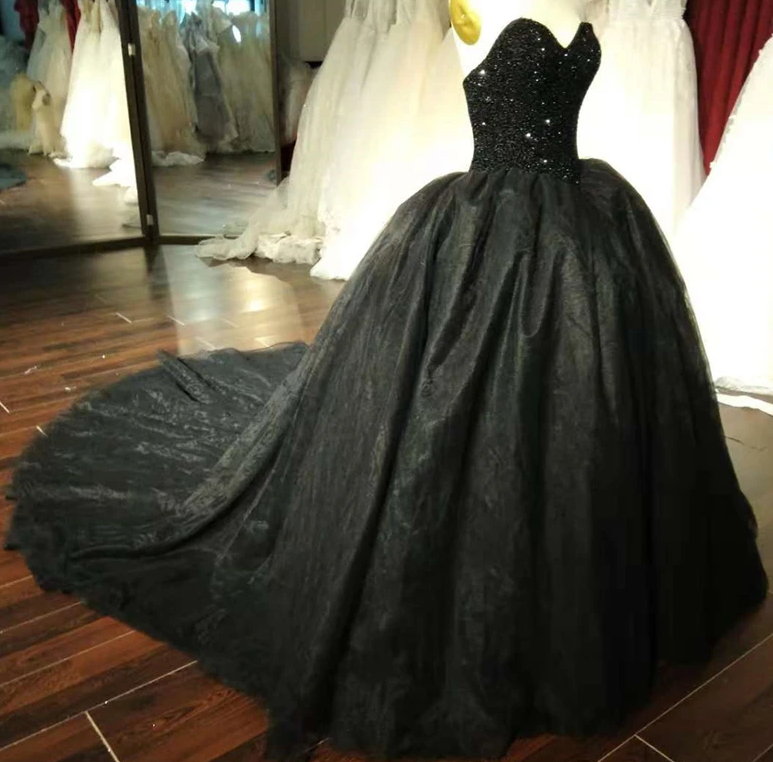 Prom Dress Gorgeous Black Sweetheart Crystal Ball Gown Sweet 16 Dress, Black Party Gown   cg13473