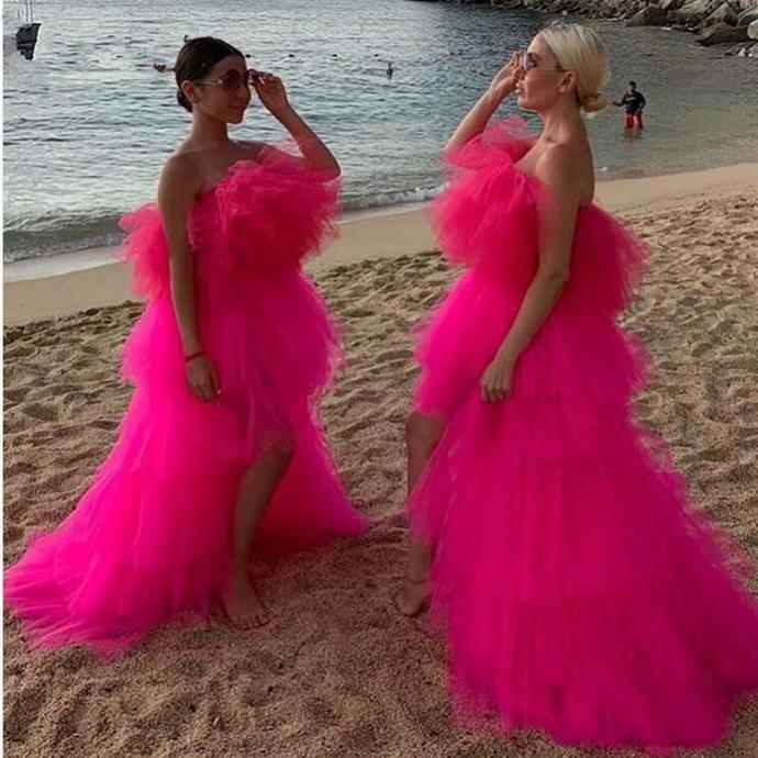 Chic 2020 Hot Pink Very Puffy Tutu Prom Dresses High Low Ruffles Tiered Long Prom Gowns African Party Dresses   cg13491