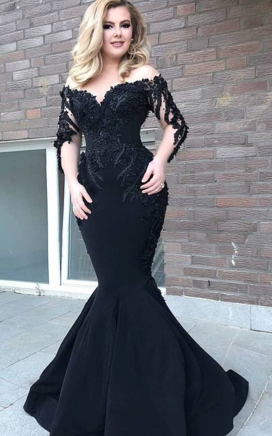 Black Mermaid Prom Dress, Off The Shoulder Prom Dress   cg13493