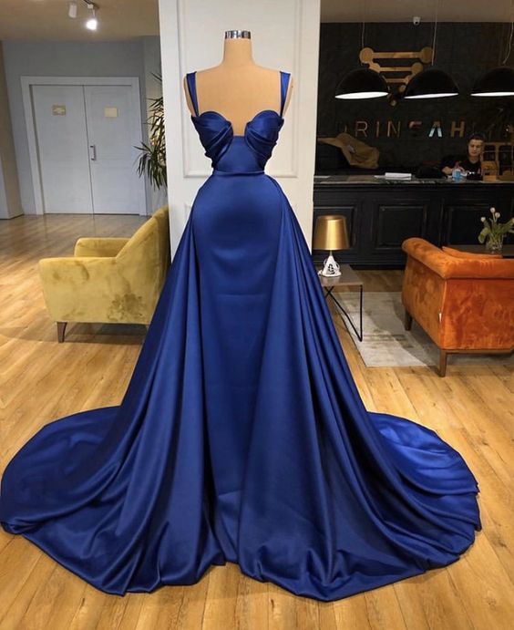 Long blue prom Dress with train  cg13558