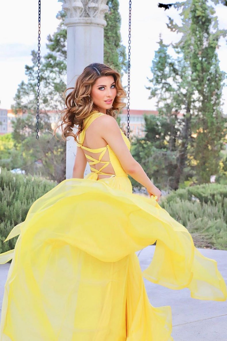 Yellow chiffon long prom dress yellow chiffon evening dress   cg13566