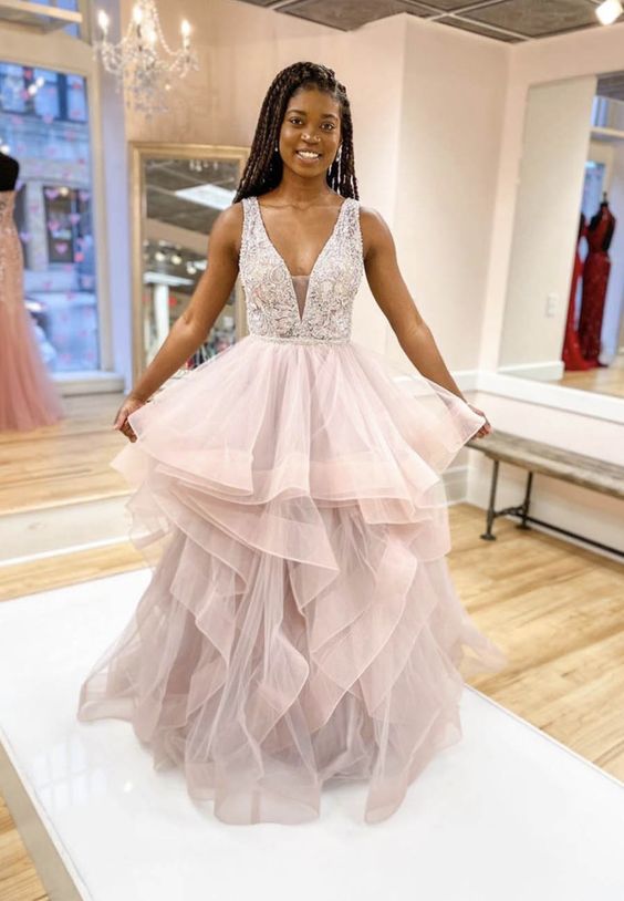 Stylish v neck tulle beads prom dress evening dress   cg13581