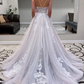 GRAY V NECK TULLE LACE LONG PROM DRESS GRAY TULLE EVENING DRESS   cg13607