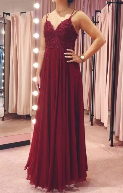 V Neck Backless Burgundy Lace Long Prom Dress, Backless Burgundy Lace Formal Dress   cg13643