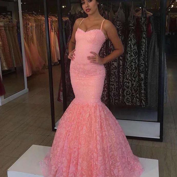 pink prom dresses 2020 sweetheart neckline lace mermaid pink evening dresses   cg13645