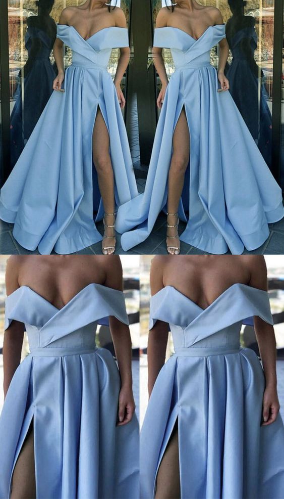 baby blue long formal women slit evening party dress prom gown   cg13653