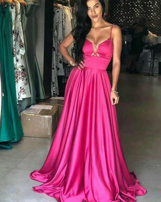 spagehtti straps satin prom dress, simple satin formal dress    cg13670