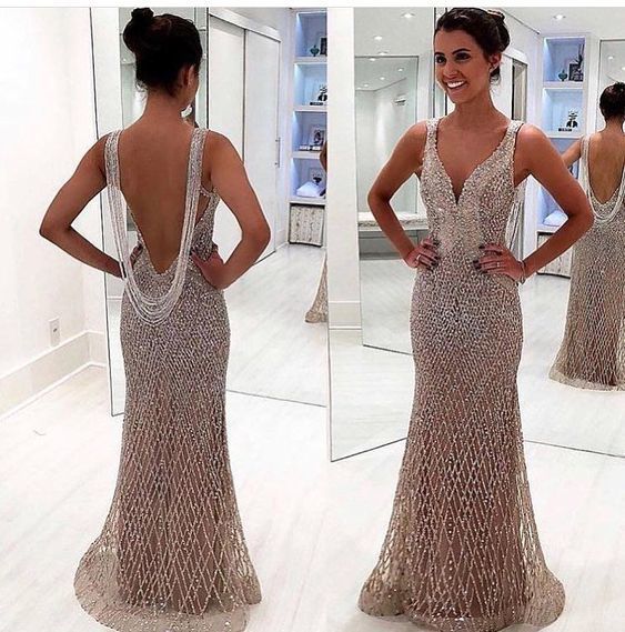 Mermiad Beaded Evening Gown, Open Back Prom Dress   cg13680