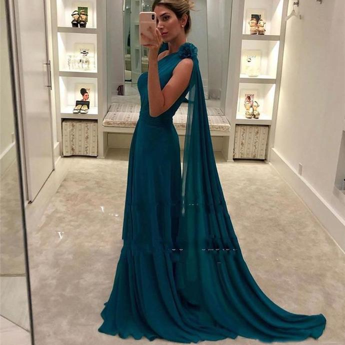 Cheap Green Prom Dresses 2020 One Shoulder Simple Chiffon vestidos de fiesta de noche Evening Party Gown   cg13683