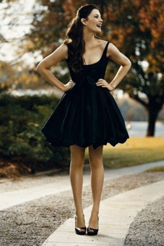 Ball Gown Square Neck Satin Little Black homecoming Dress cg1369