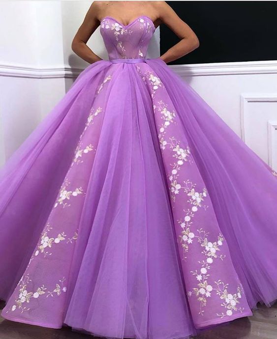 prom dresses Light Purple Floral & Tulle Gown    cg13699