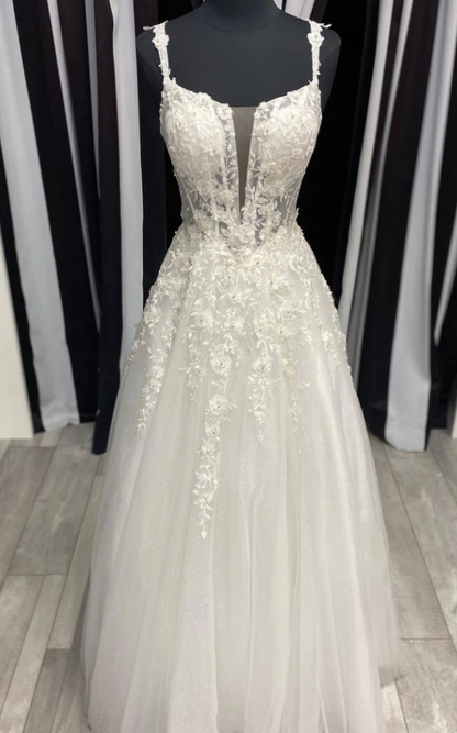 WHITE TULLE LACE LONG PROM DRESS WHITE TULLE FORMAL DRESS   cg13705