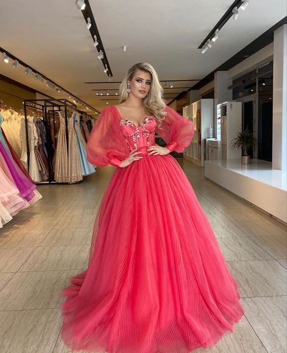 Peachy dress with plisse tylle Prom Dress    cg13717