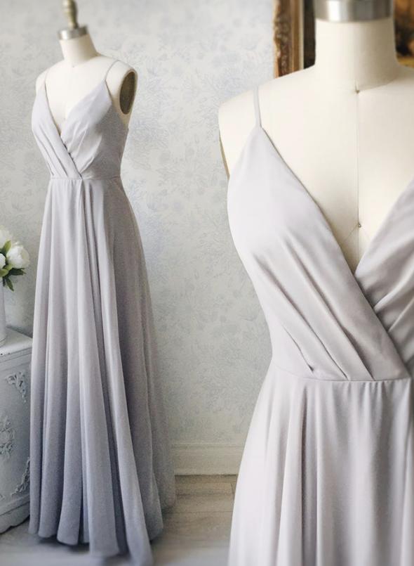 Gray v neck chiffon long prom dress evening dress   cg13722