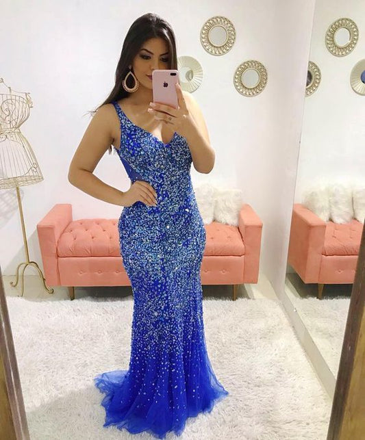 Charming Blue Beading Prom Dress,Sexy Sleeveless Evening Dress,Sexy Backless Beading Prom Dress   cg13730