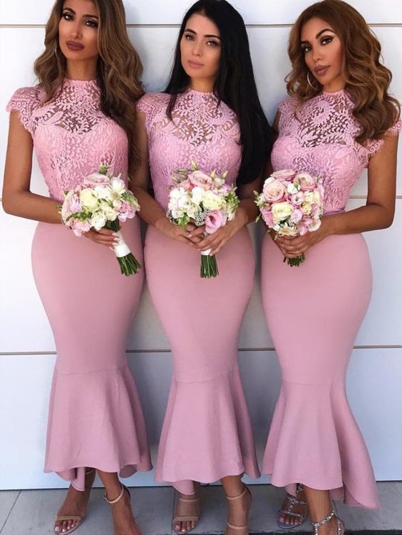 elegant bodycon mermaid mini pink bridesmaid prom dresses    cg13731