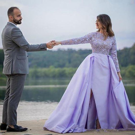 Lavender Long Sleeves Pageant Dress with Attachable Prom Dresses    cg13750