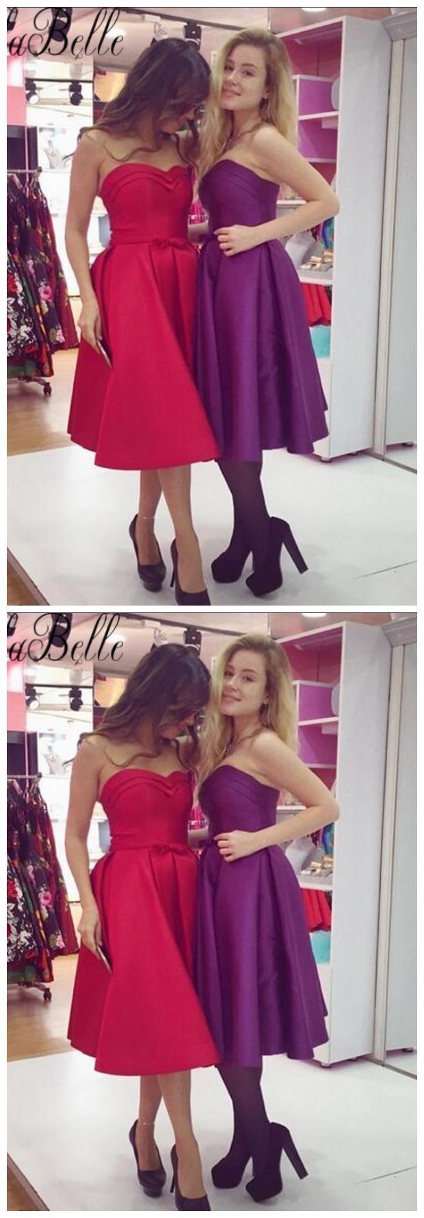 A Line Red Satin Dresses Knee Length Homecoming Dresses   cg13756