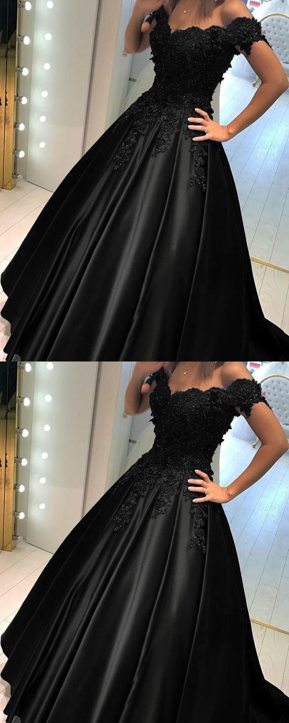 Boho Prom Dress, black ball gown prom dress off the shoulder   cg13761