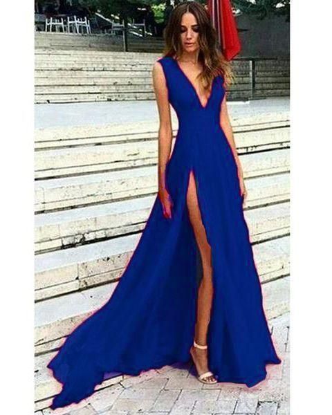 royal blue prom dresses with high slit    cg13763