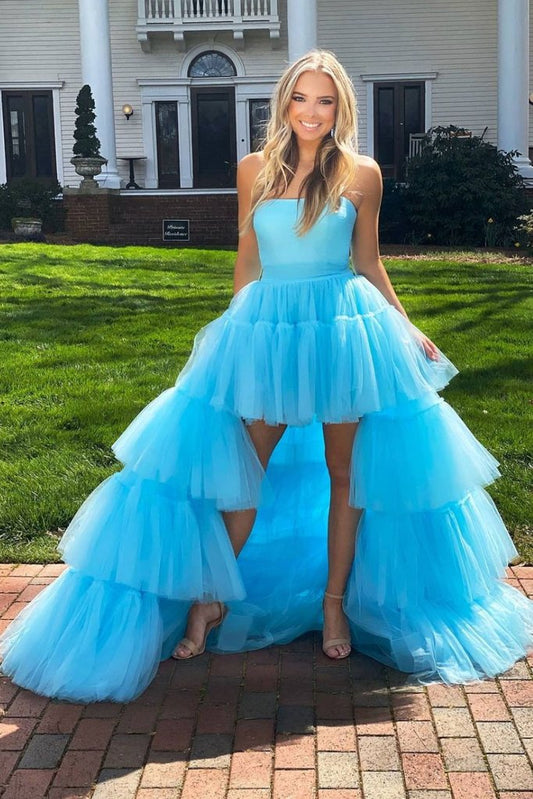 BLUE TULLE LONG PROM DRESS BLUE TULLE FORMAL DRESS   cg13788