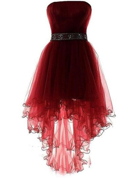 Wine Red Lovely High Low Tulle Homecoming Dress, Cute Party Dress 2019 cg1379