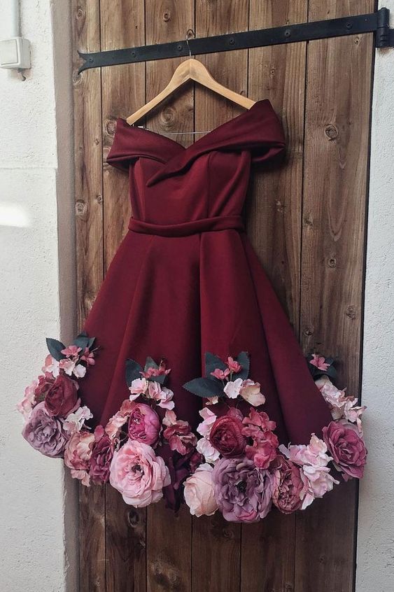 Burgundy tulle applique short dress, burgundy homecoming dress cg1380