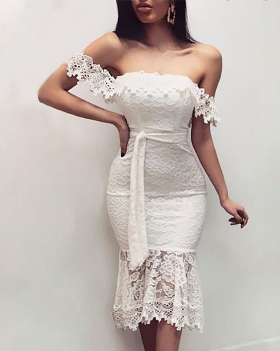 Off Shoulder Lace Bodycon Dress Prom Dresses    cg13846