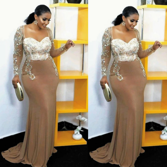 crystal prom dresses 2021 mermaid floor length chiffon long sleeve formal dresses   cg13916