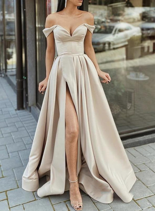 Simple satin long prom dress A line evening dress   cg13922