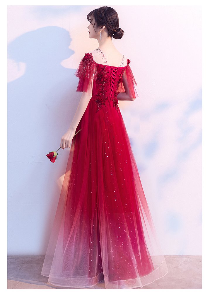 Charming Red Tulle Off Shoudler Gradient Party Dress, A-Line Prom Dress 2021   cg13925