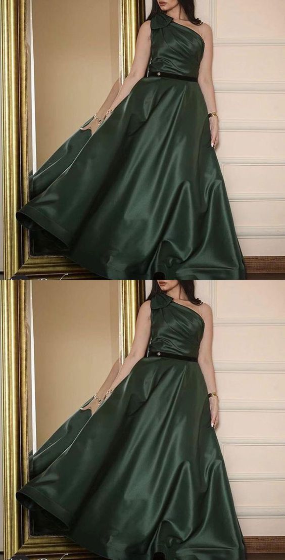 One shoulder dark green prom dresses    cg13994