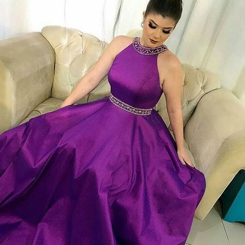 Purple prom dresses long satin Backless A Line Satin Beaded Sash evening gowns   cg14091