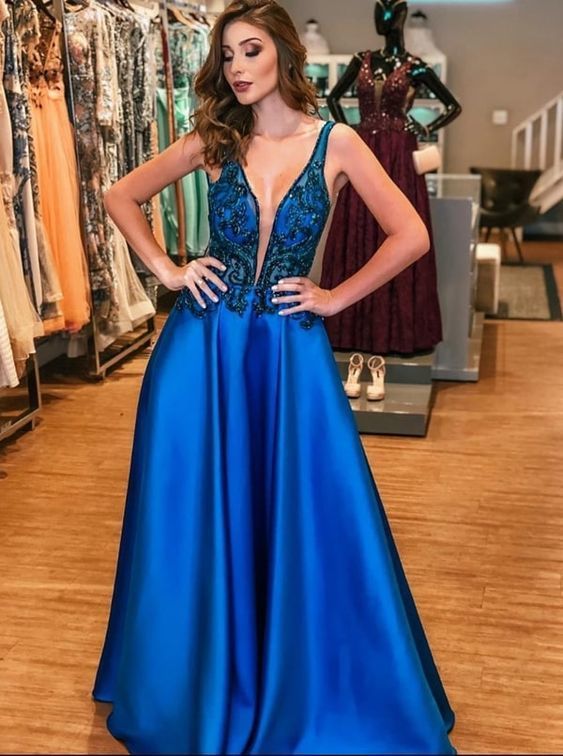 A-line V Neck Long Prom Dress , Charming Prom Dress  cg14093