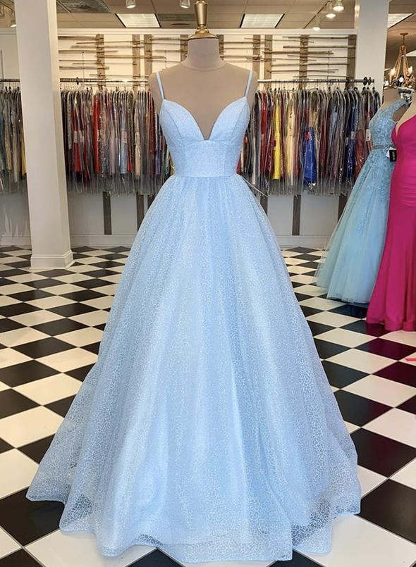 Blue v neck tulle long prom dress evening dress   cg14121