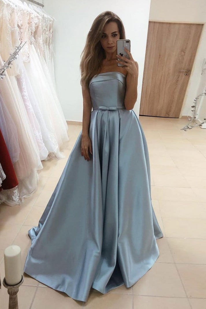 Dark Blue Simple Long Prom Dresses Pageant Evening Gown Y6778 main image 1